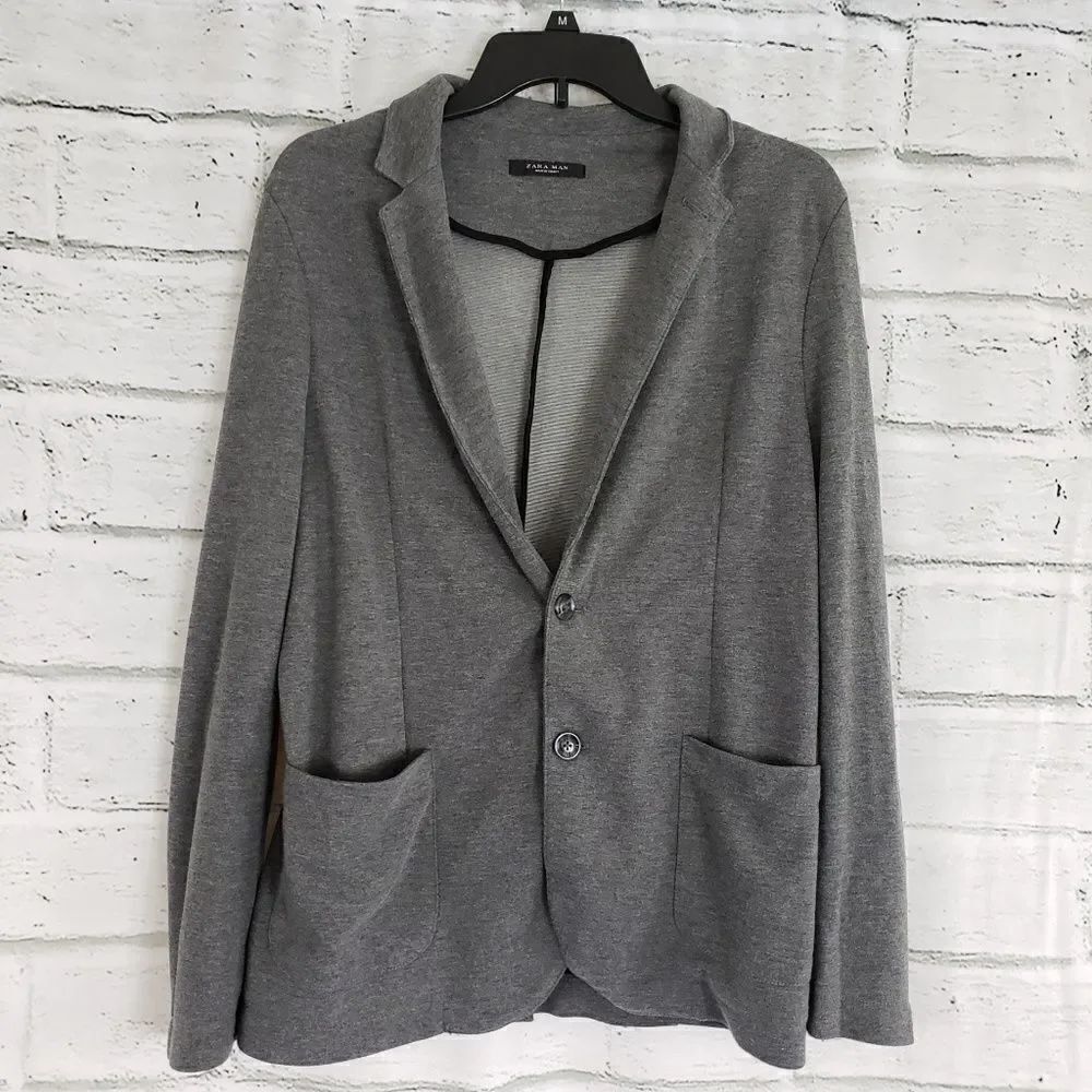 Zara Man solid gray basic textured weave collared blazer size medium